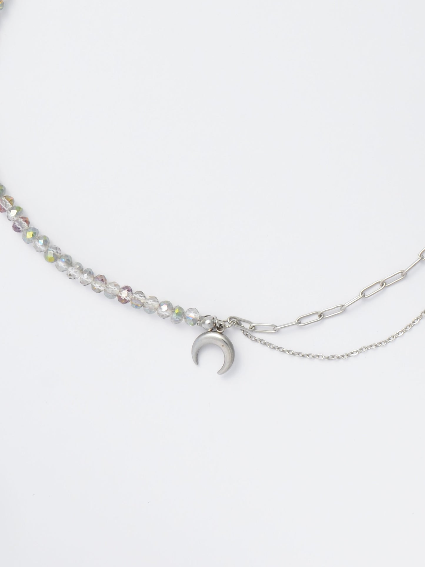 Half Beaded Half Chain Choker – Moon Pendant Necklace