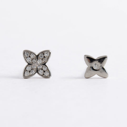 Pair of silver star-shaped earrings on a white background