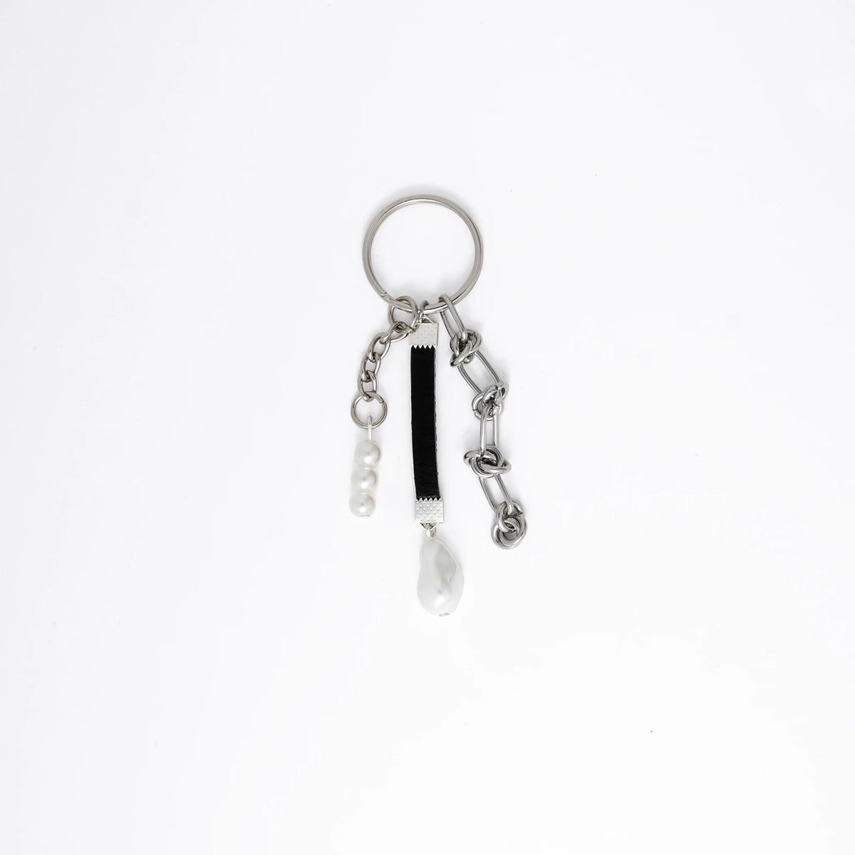 Keychain with multiple charms on a white background