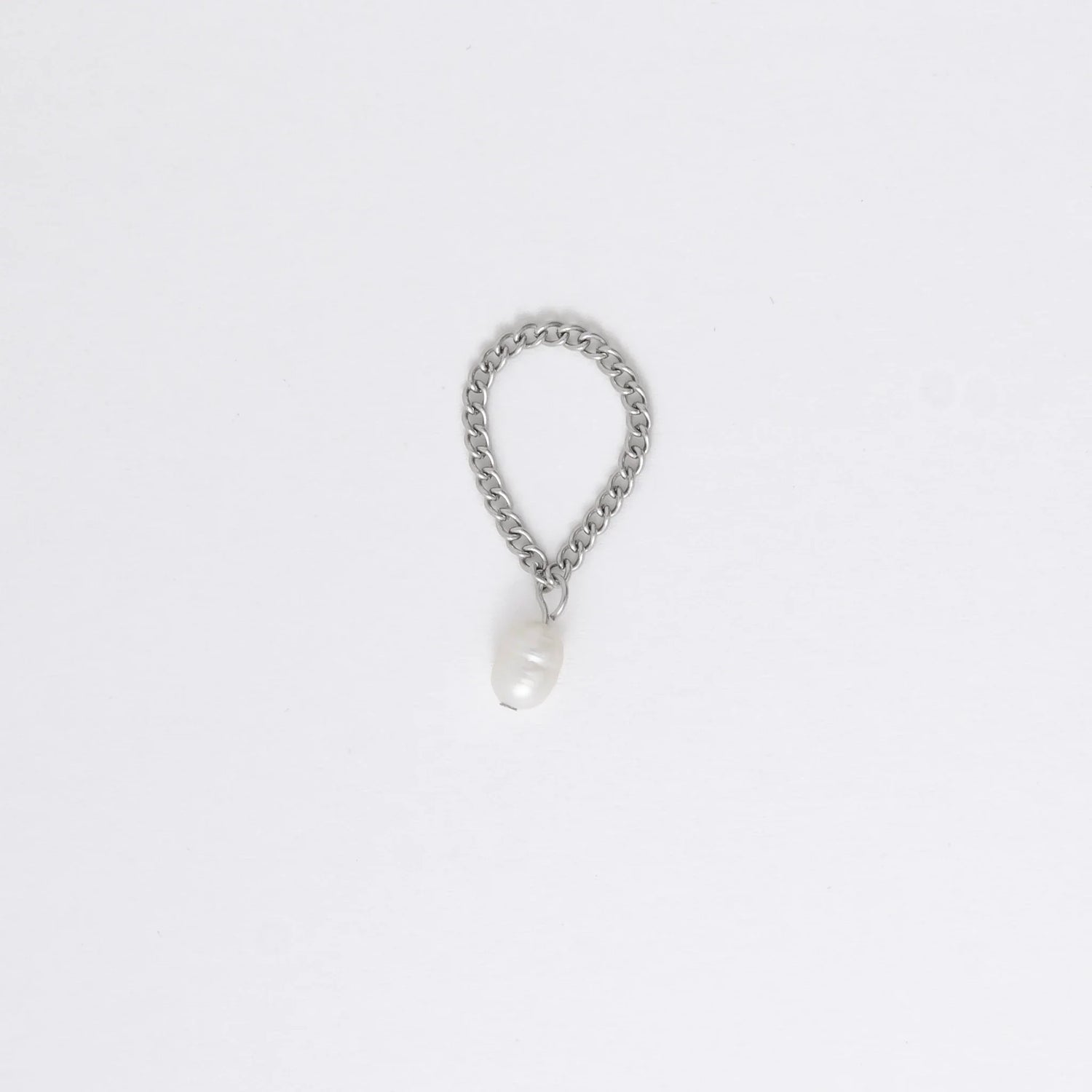Silver chain ring with a pearl charm