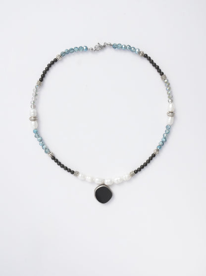 Czech Glass Bead and Pearl Choker – Anchored by Obsidian