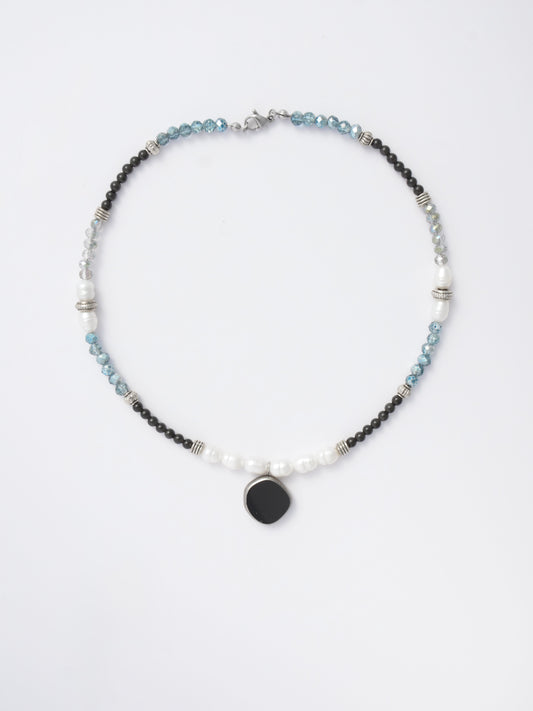 Czech Glass Bead and Pearl Choker – Anchored by Obsidian