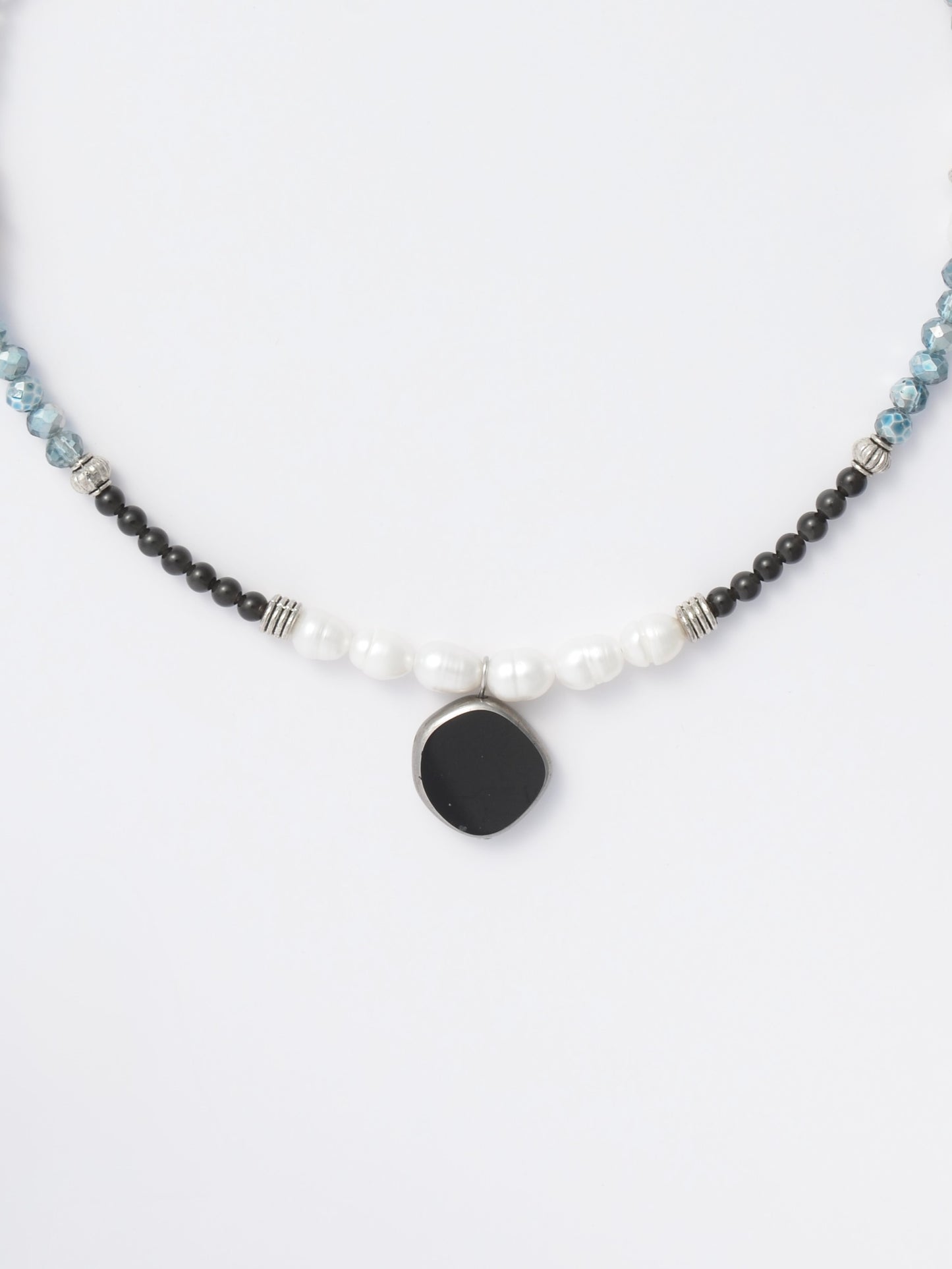 Czech Glass Bead and Pearl Choker – Anchored by Obsidian