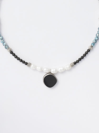 Czech Glass Bead and Pearl Choker – Anchored by Obsidian