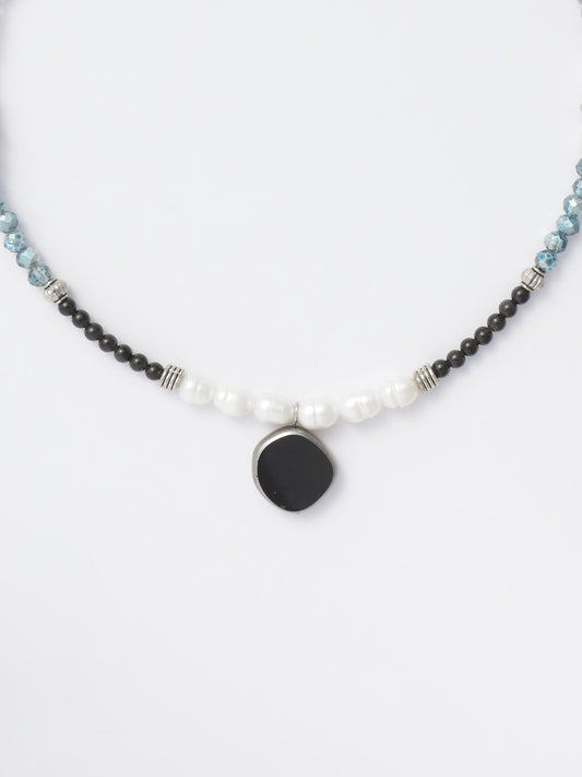 Czech Glass Bead and Pearl Choker – Anchored by Obsidian