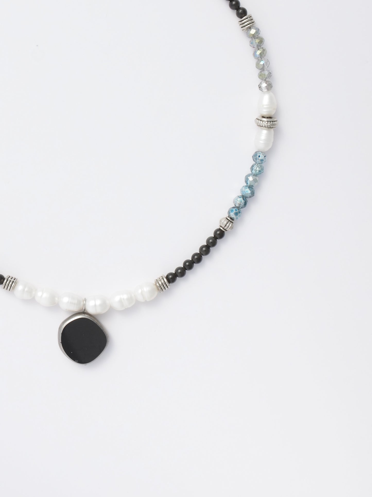 Czech Glass Bead and Pearl Choker – Anchored by Obsidian