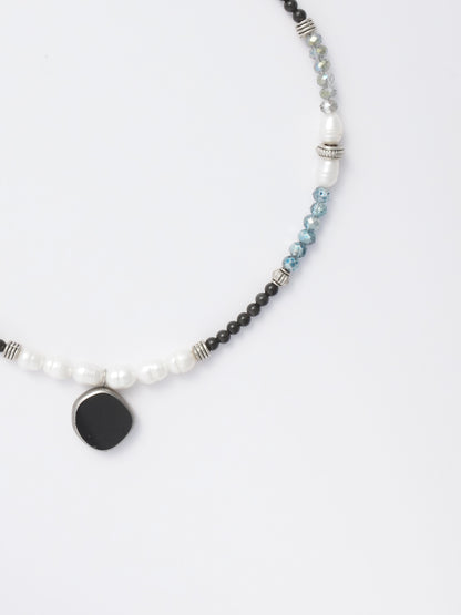 Czech Glass Bead and Pearl Choker – Anchored by Obsidian