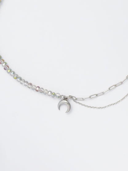 Half Beaded Half Chain Choker – Moon Pendant Necklace