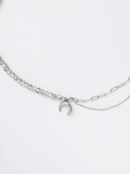 Half Beaded Half Chain Choker – Moon Pendant Necklace