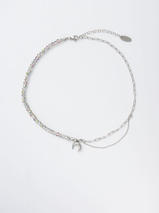 Half Beaded Half Chain Choker – Moon Pendant Necklace