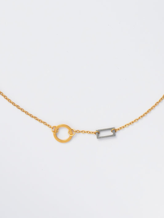Geometric Gold Chain Necklace - Mixed Metal Charm Duo
