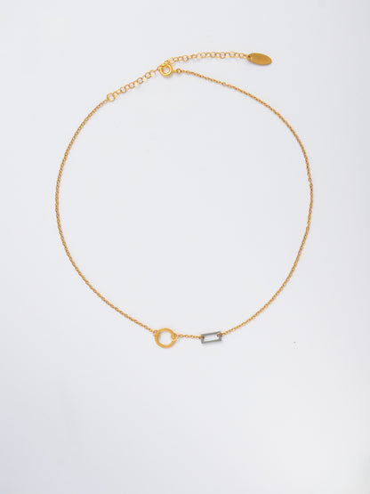 Geometric Gold Chain Necklace - Mixed Metal Charm Duo