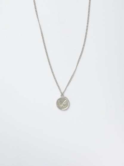 Silver Curb Chain Necklace – Butterfly Stamp Pendant