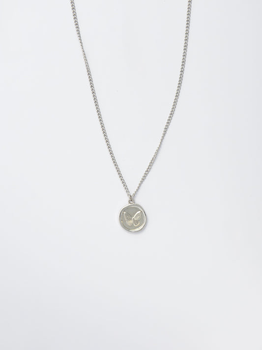 Silver Curb Chain Necklace – Butterfly Stamp Pendant
