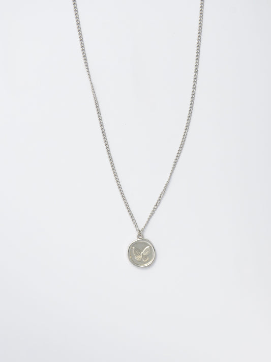 Silver Curb Chain Necklace – Butterfly Stamp Pendant