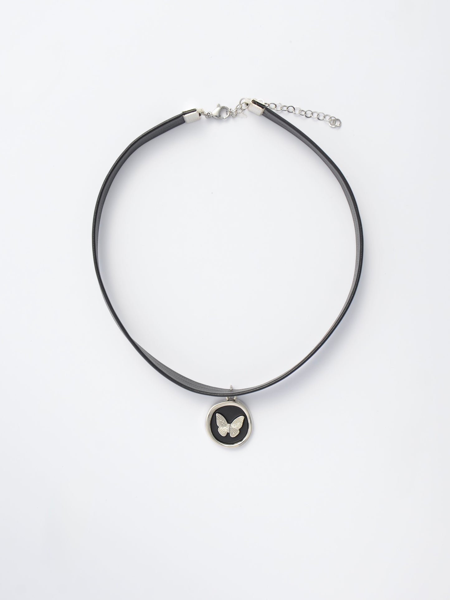 Black Leather Choker – Butterfly Stamp Pendant