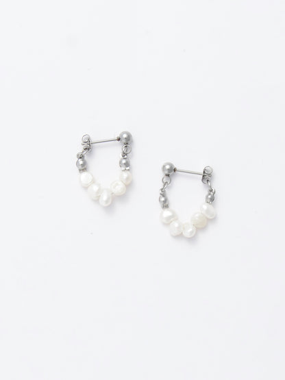 Architectural Pearl Hoop Earrings - Halo Thread