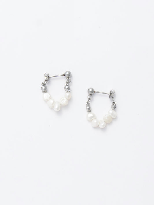 Architectural Pearl Hoop Earrings - Halo Thread