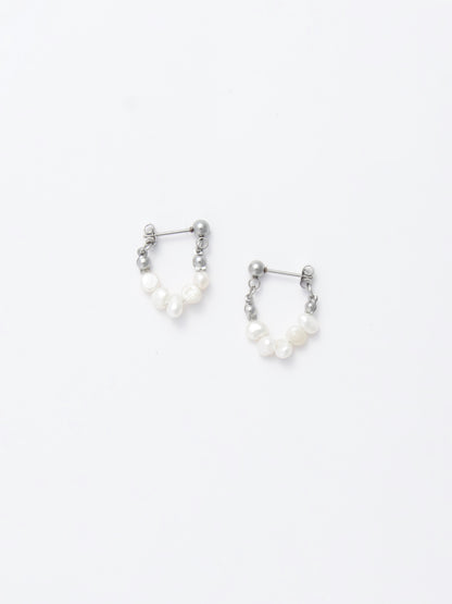 Architectural Pearl Hoop Earrings - Halo Thread