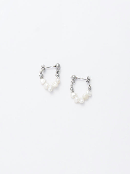 Architectural Pearl Hoop Earrings - Halo Thread