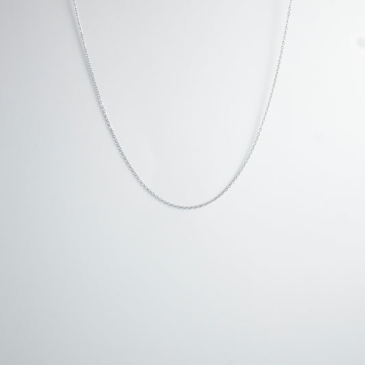 Silver stainless steel dainty chain necklace on a light gray background