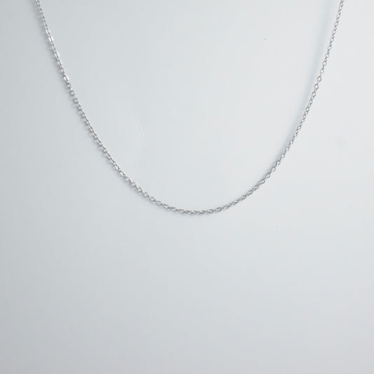Silver stainless steel dainty chain necklace on a light gray background