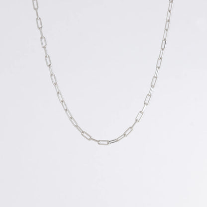 sterling silver paperclip necklace on a white background