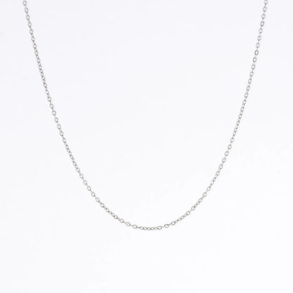 Silver stainless steel dainty chain necklace on a light gray background