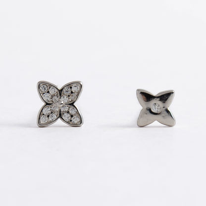 Pair of silver star-shaped earrings on a white background