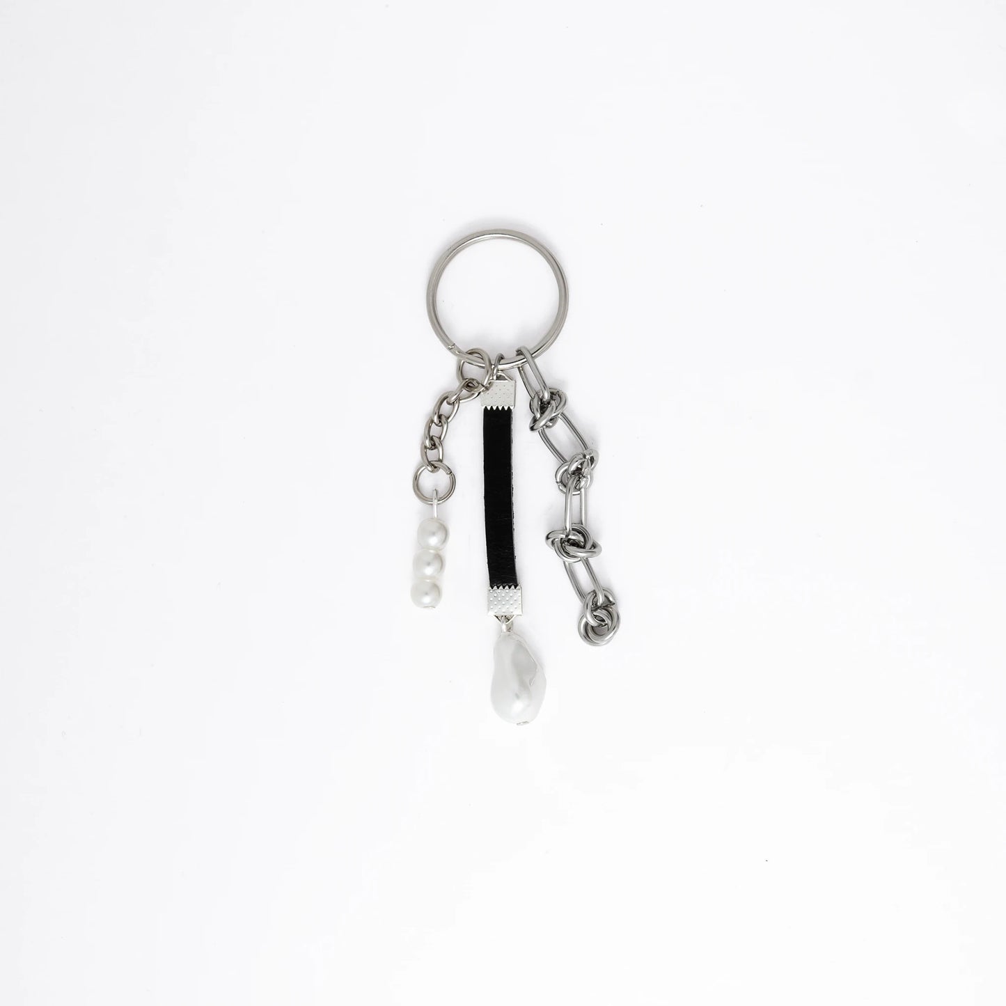 Keychain with multiple charms on a white background