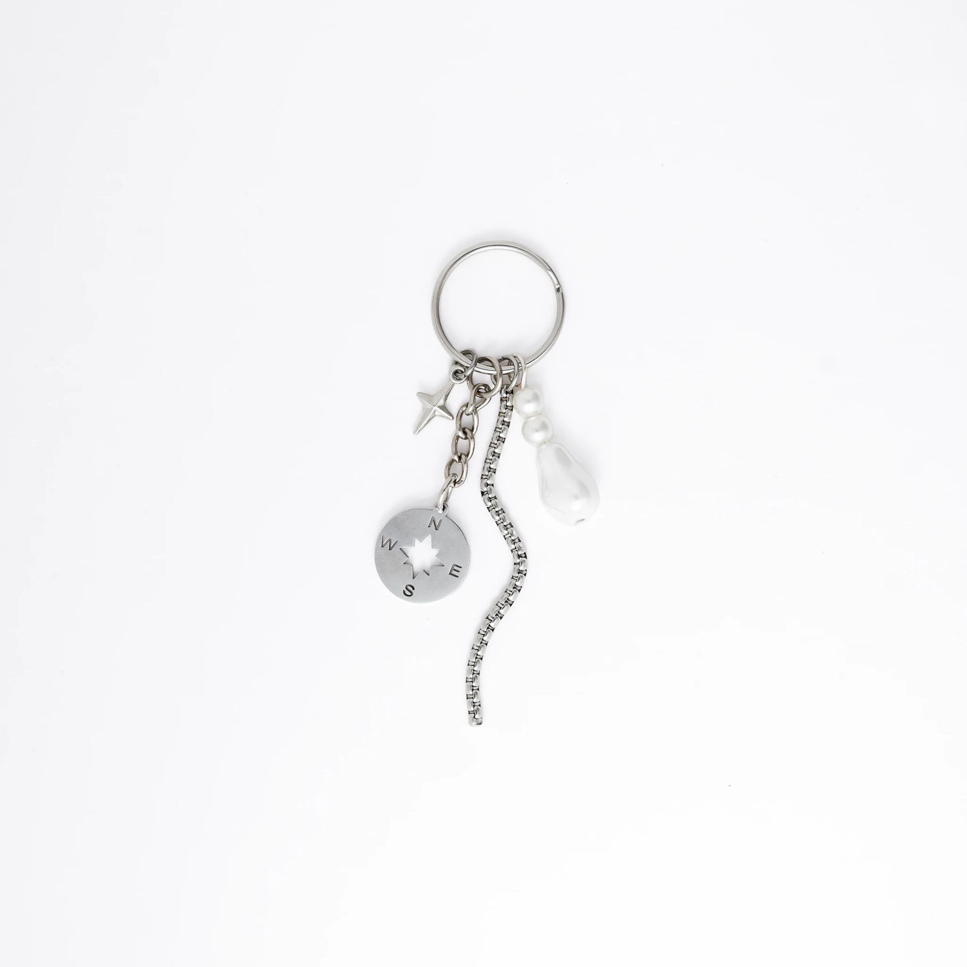 Keychain with box chain, compass and star charms