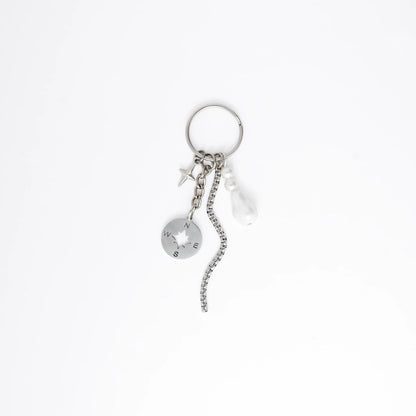 Keychain with box chain, compass and star charms