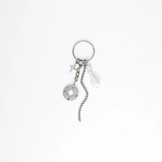 Keychain with box chain, compass and star charms