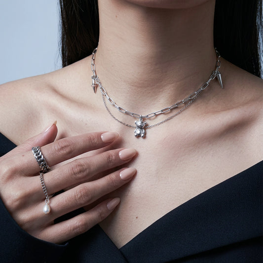 Layered Paperclip Chain Choker – Teddy Bear Nostalgia